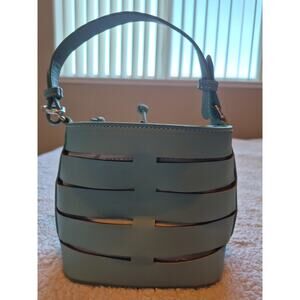 Free People East Hampton Bucket Bag Womens Sea Foam Faux Leather Cutout Handbag
